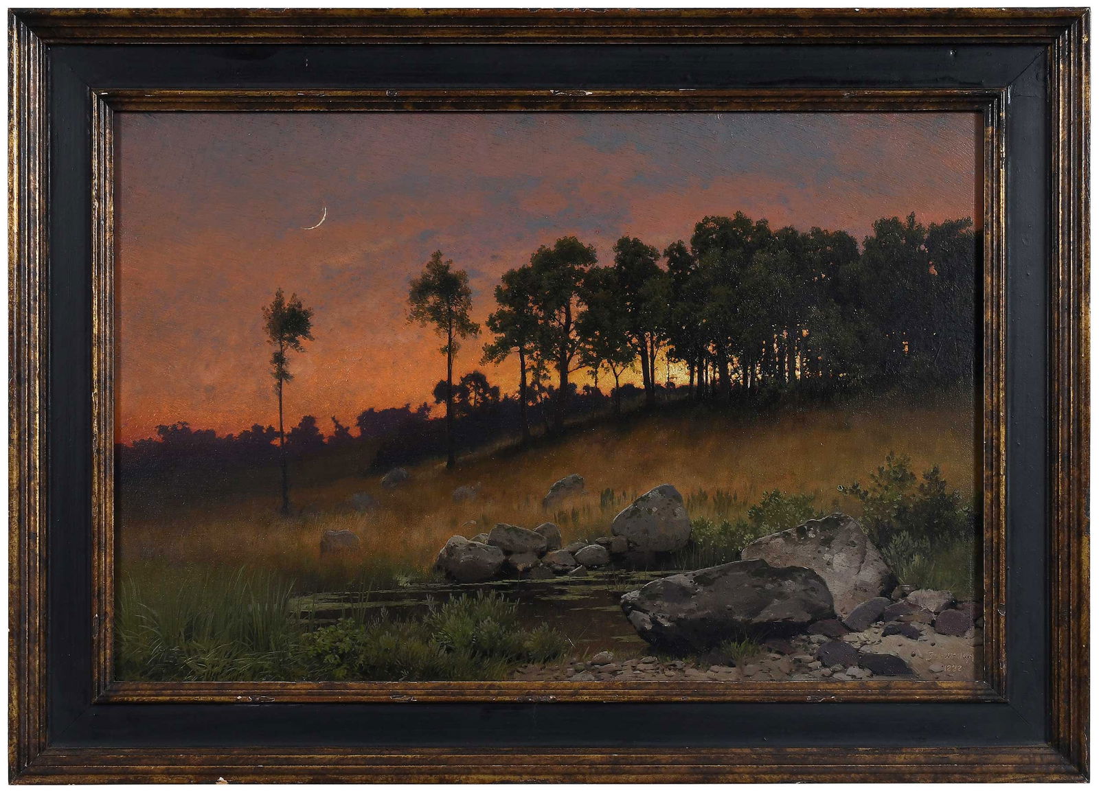 Frederick Judd Waugh: (American, 1861-1940) Evening, 1888, incised signature lower right "F.J. Waugh 1888", oil on board, 12-1/2 x 18-1/2 in.; painted and gilt wood frame, 16-1/4 x 22-1/2 in. Provenance: The Estate of Will