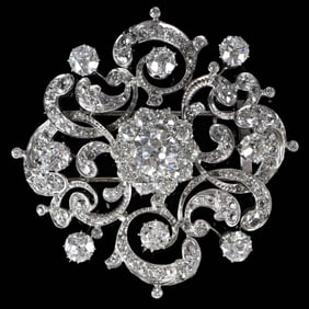 Exceptional Vintage Platinum Old European Cut Diamond Brooch - GIA