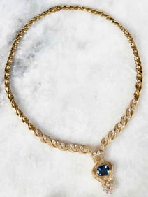 18kt. Elegant Blue Sapphire Diamond Necklace
