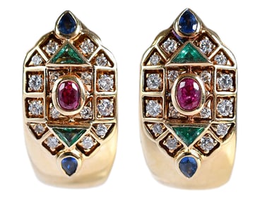 18kt. Cartier Diamond, Ruby, Sapphire, and Emerald Earrings