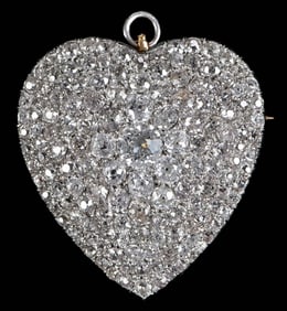 14kt. Large Victorian Pave Diamond Heart Brooch/Pendant