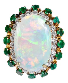 18kt./14kt. Opal, Diamond, and Emerald Ring