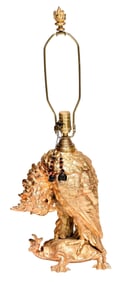 Craighead & Kintz Gilt Metal Cockatoo and Turtle Lamp