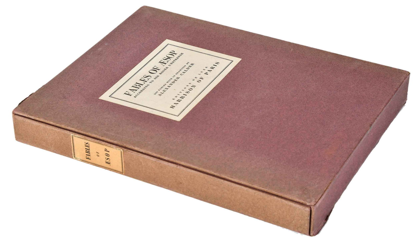 Rare Fables of Aesop, According to Sir Roger L'Estrange, Illustrated by Alexander Calder, One of 20,: Paris/New York: Harrison of Paris/Minton, Balch and Company, 1931, one of 20 copies marked "not for sale", with rare, original signed Calder ink drawing hinged in after front free fly, approx. 9-7/8 x