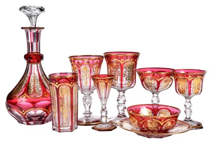Baccarat Empire Red Overlay Glass Tableware, 104 Pieces