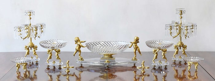 Rare and Impressive Baccarat Ormolu and Cut Crystal Nine Piece Garniture de Table