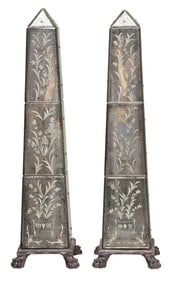 Pair of Continental Mirrored Glass Obelisks