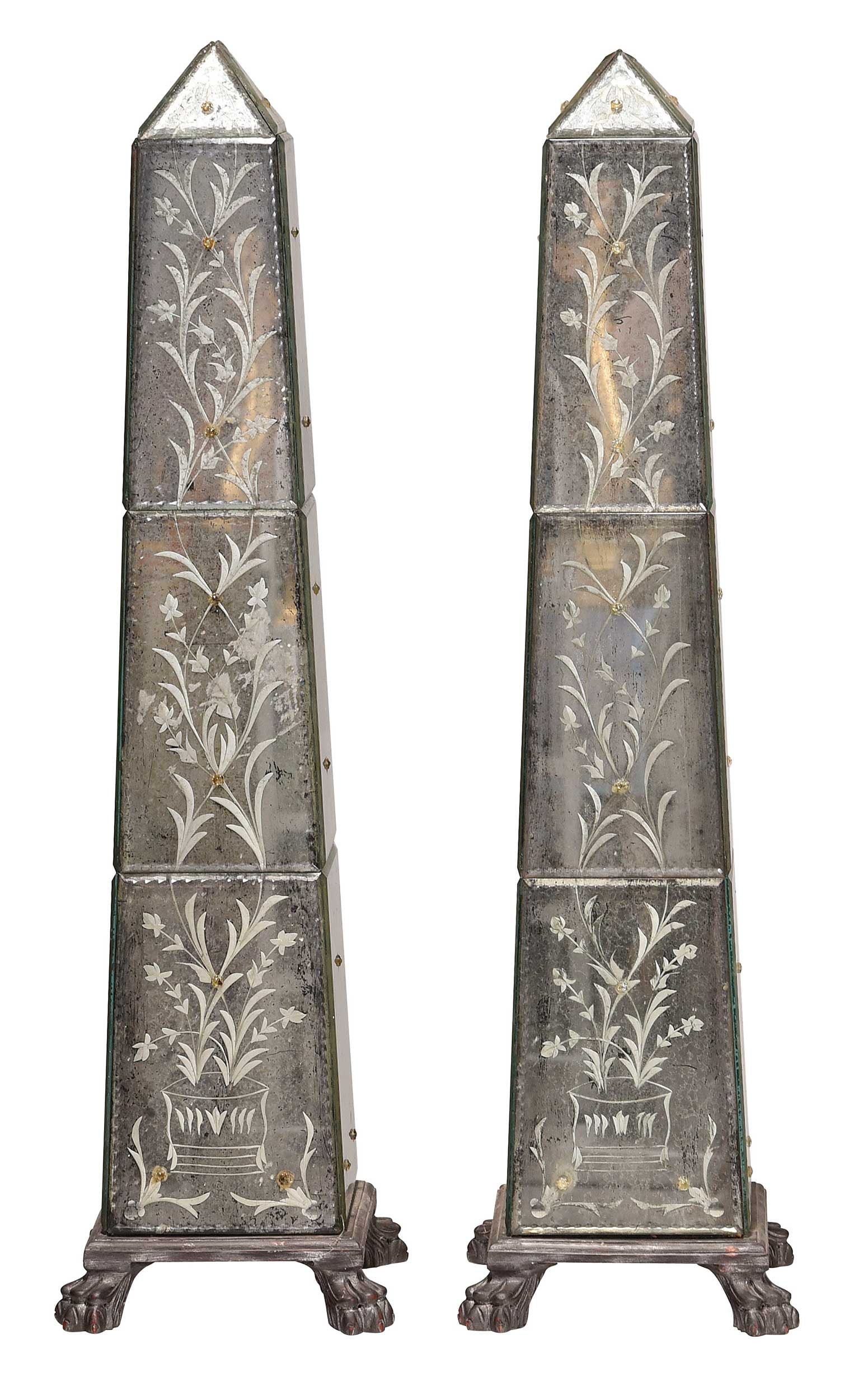 Pair of Continental Mirrored Glass Obelisks (1 of 11)