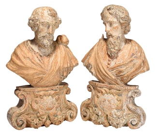 Two French Carved and Polychromed Wood Devotional Busts