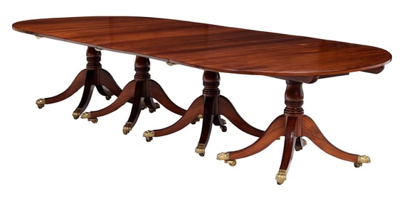 Rare Royal George III Solid Rosewood Four Pedestal Dining Table