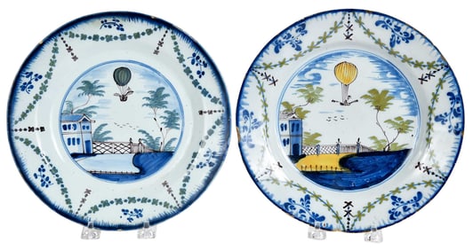 Two English Delft Polychrome Vincenzo Lunardi Plates