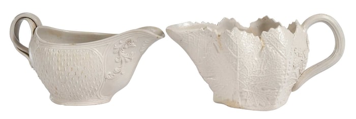 Two Staffordshire White Salt Glazed Pottery Sauceboats