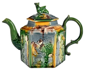 Whieldon Type Hexagonal Teapot and Cover
