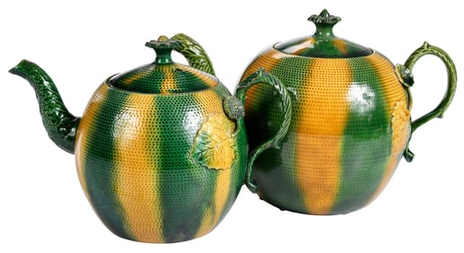 Two English Whieldon Type Melon Form Teapots