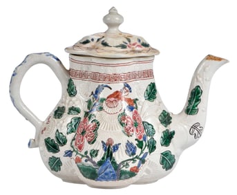 Staffordshire Salt Glazed Enamel Decorated Teapot