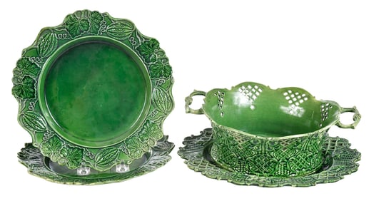Four Pieces of Staffordshire Green Glazed Tableware