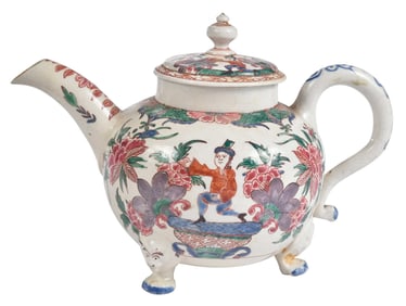 Staffordshire Salt Glazed Enamel Decorated Footed Teapot