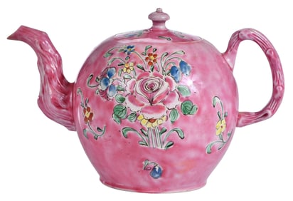 Staffordshire Salt Glazed Pink Polychrome Floral Teapot
