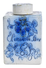 Early English Scratch Blue Pottery Dated and Inscribed Tea Caddy