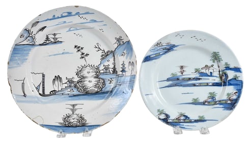 Two English Delft Dishes in Chinoiserie Decoration
