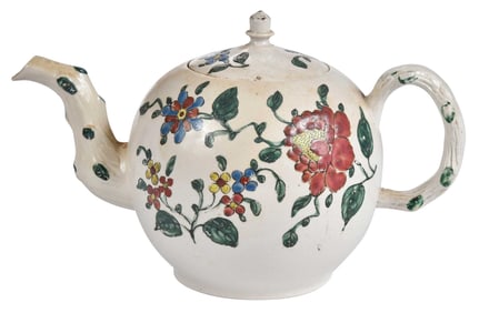 Staffordshire Salt Glazed Polychrome Enameled Floral Teapot