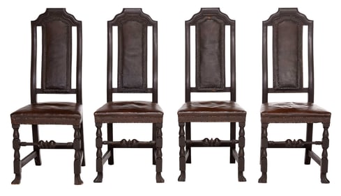 Set of Four Boston Queen Anne Style Leatherback Side Chairs