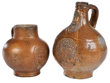 Salt Glazed Bellarmine Jug with Arms of Amsterdam and Mug