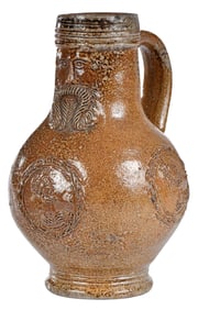 German Salt Glazed Bellarmine Jug with Three Portrait Medallions