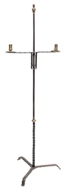 Fine Early Wrought Iron and Brass Wavy Base Adjustable Double Arm Candlestand