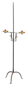 Finely Wrought Iron and Brass Double Arm Adjustable Candlestand