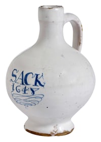 English Delft Blue and White Wine Bottle, Sack 1648