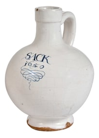 English Delft Blue and White Wine Bottle, Sack 1650