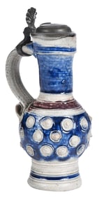 Rare Diminutive Westerwald Salt Glazed Ewer with Pewter Lid