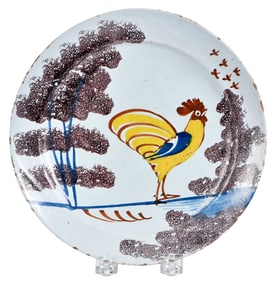 English Delft Polychrome Farmyard Rooster Plate
