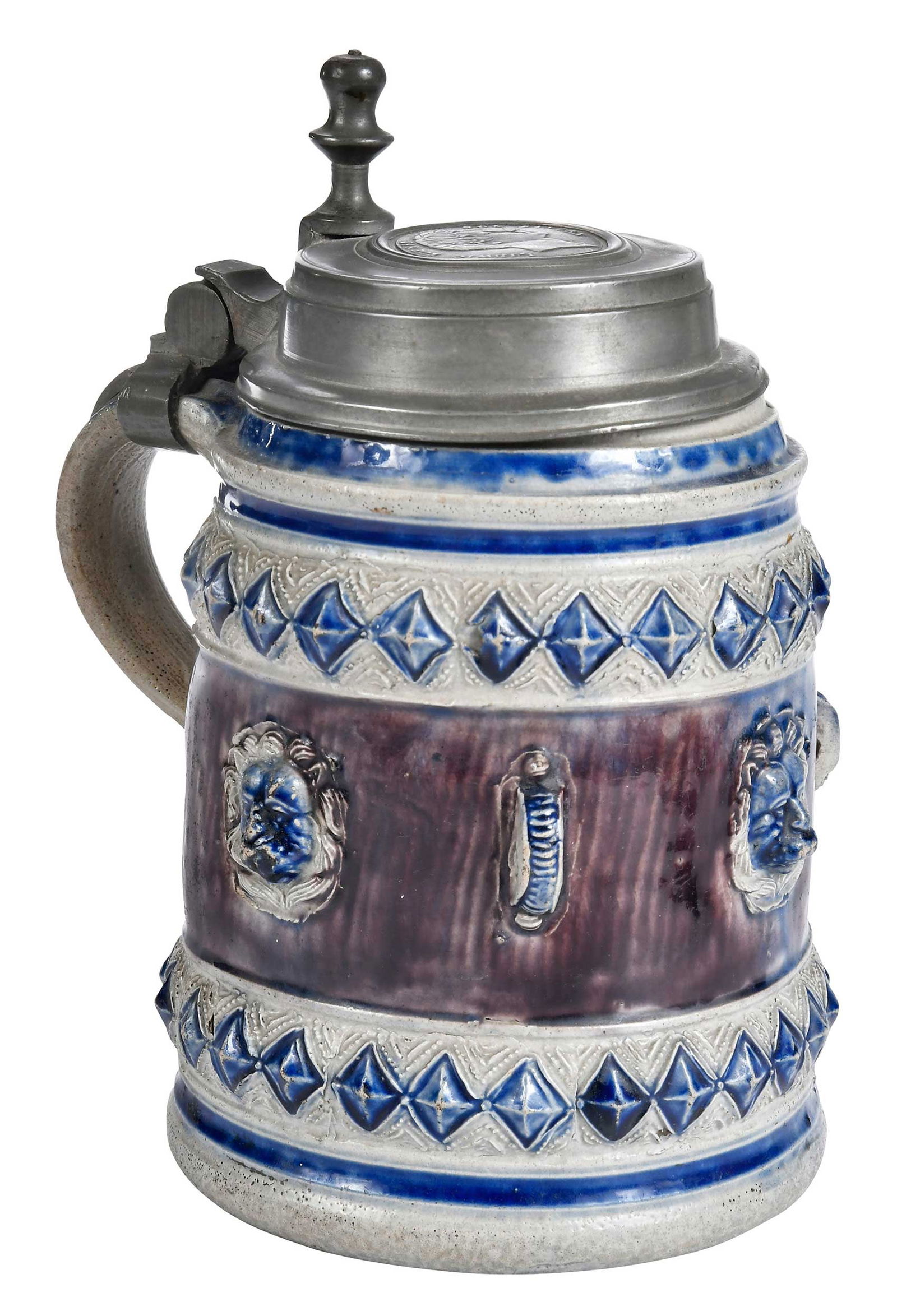 Westerwald Salt Glazed Tavern Drinking Mug with Pewter Lid (1 of 16)