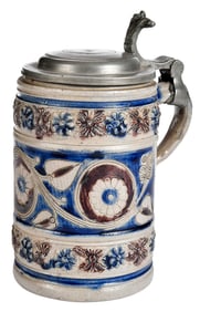 Westerwald Salt Glazed Tankard with Pewter Lid