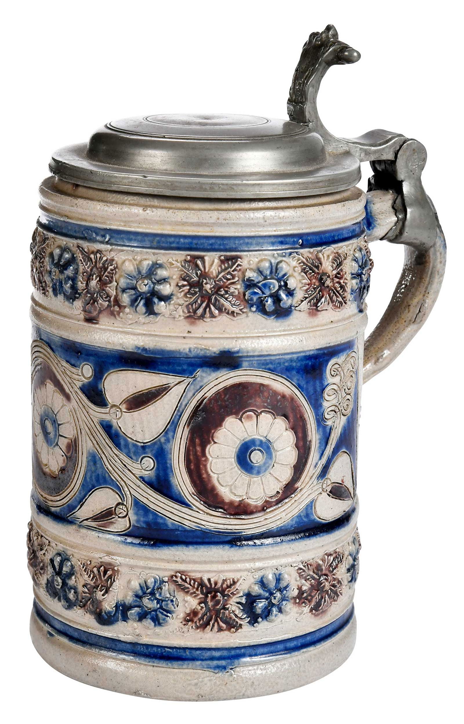 Westerwald Salt Glazed Tankard with Pewter Lid (1 of 14)