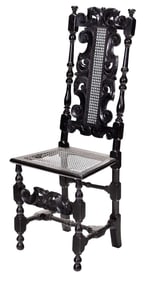 William and Mary Carved and Painted Cane Back Chair, Amory Haskell Provenance
