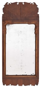 Queen Anne Figured Book Matched Walnut and Parcel Gilt Mirror