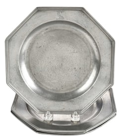 Set of Four James Tisoe Octagonal Pewter Plates
