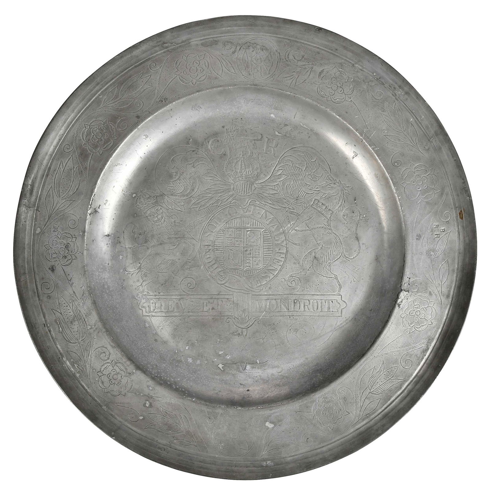 Large Pewter Armorial Charger, House of Stuart (1 of 9)