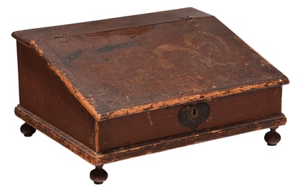 Very Fine New England William and Mary Desk Box in Original Red Paint