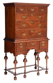 Rare Massachusetts William and Mary Figured Walnut and Maple High Chest