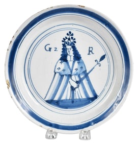 English Delft Blue and White King George II Plate