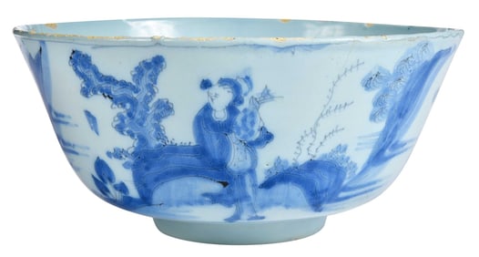 English Delft Blue and White Chinoiserie Bowl, Dated 1683
