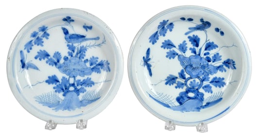 Near Pair of English Delft Blue and White Chinoiserie Plates