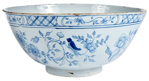 Large English Delft Blue and White Punchbowl