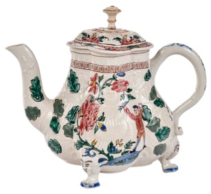 Staffordshire Salt Glazed Polychrome Jacobite Teapot
