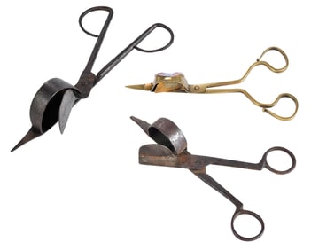 Three Pairs of Early Brass and Iron Candle Snuffers
