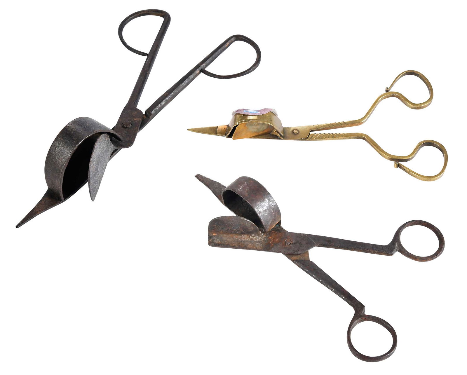 Three Pairs of Early Brass and Iron Candle Snuffers (1 of 4)